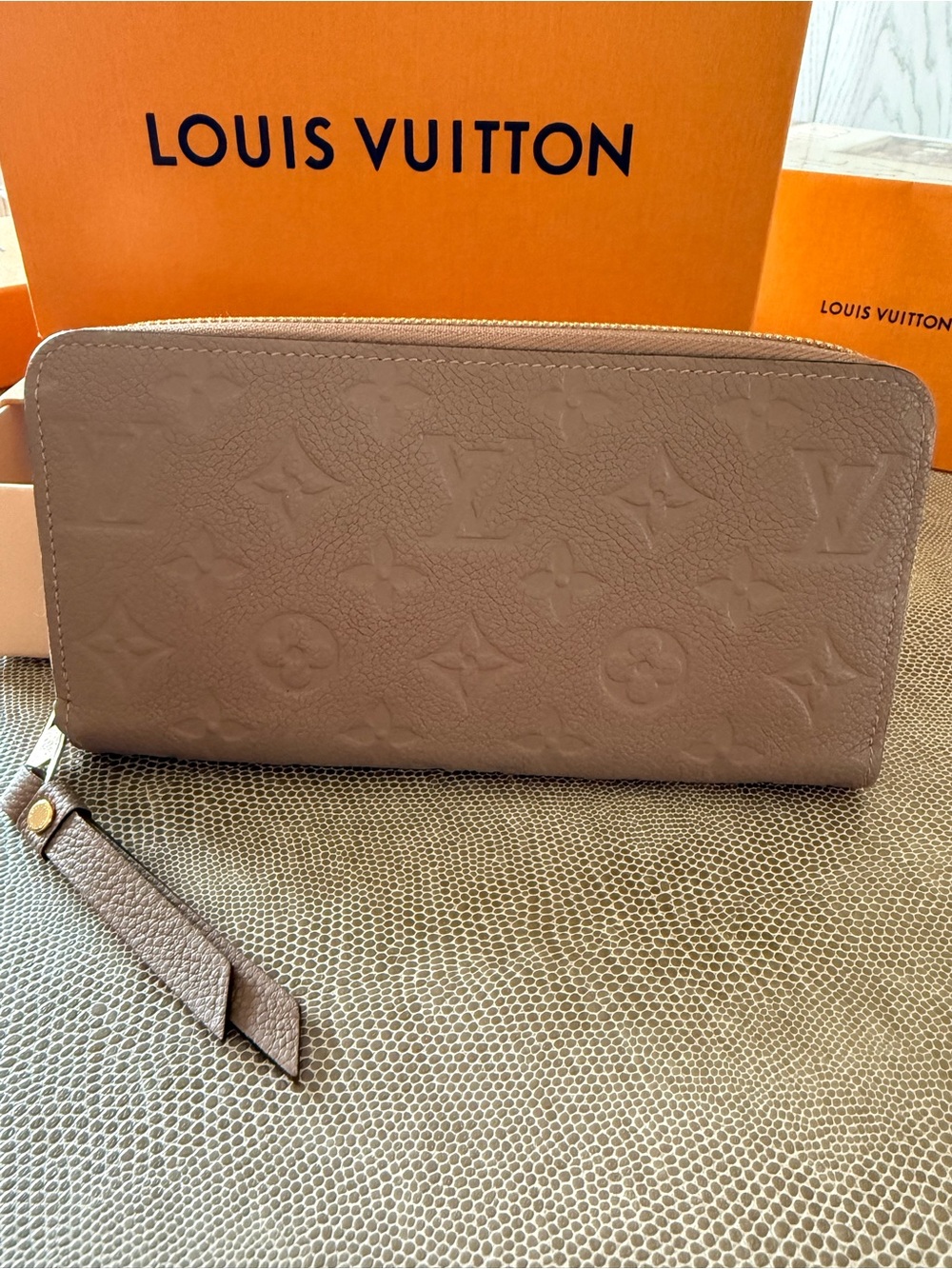 Louis Vuitton Taupe Embossed Monogram Zip Around Wallet